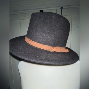 Pengcheng Womens Fedora Trilby Hat Charcoal Wool Blend Buckle Band Boho One Size